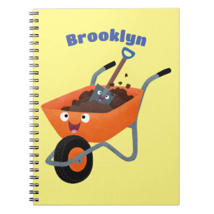 Caderno Espiral Ilustração de carrinho de mão laranja feliz e fofo