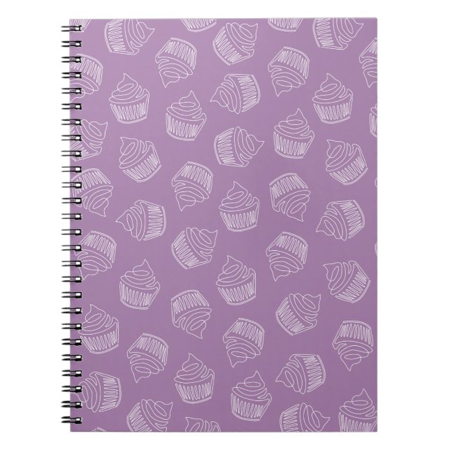 Caderno Espiral Ilustração de cupcake roxo (Frente)
