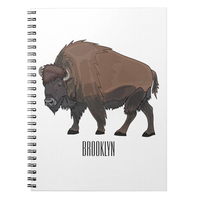 Caderno Espiral Ilustração de desenho animado Bison (Frente)