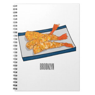 Caderno Espiral Ilustração de desenho animado da tempura do Shrimp