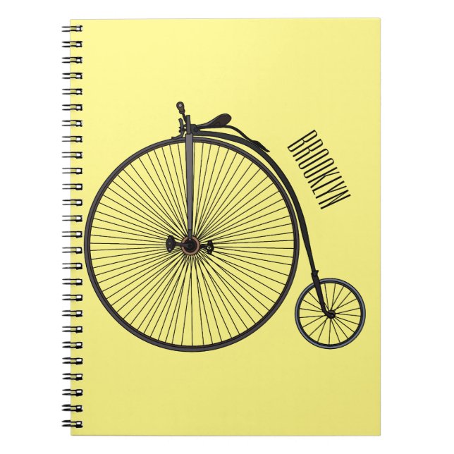 Caderno Espiral Ilustração de desenho animado de bicicleta de alta (Frente)