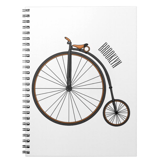 Caderno Espiral Ilustração de desenho animado de bicicleta de alta (Frente)