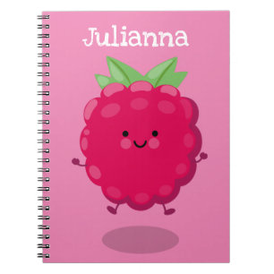 Caderno Espiral Ilustração de desenho animado de framboesa feliz e