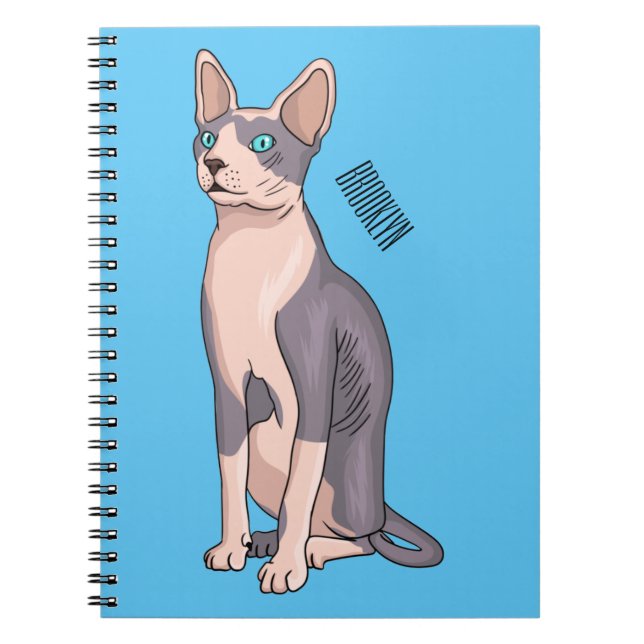 Caderno Espiral Ilustração de desenho animado de gato esphynx (Frente)