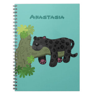 Caderno Espiral Ilustração de desenho animado de gato preto-de-j
