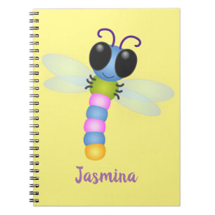 Caderno Espiral Ilustração de desenho animado de libélula azul