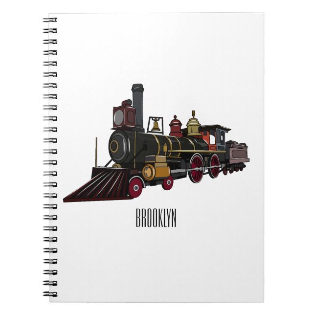 Caderno Espiral Ilustração de desenho animado de locomotiva a vapo (Frente)