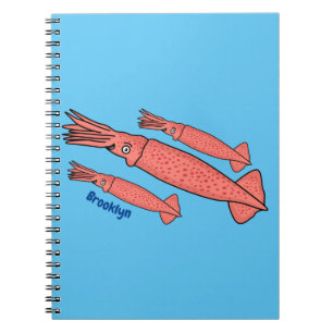 Caderno Espiral Ilustração de desenho animado de lula feliz rosa