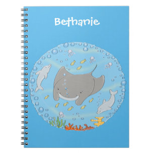 Caderno Espiral Ilustração de desenho animado de manta-branca e bo