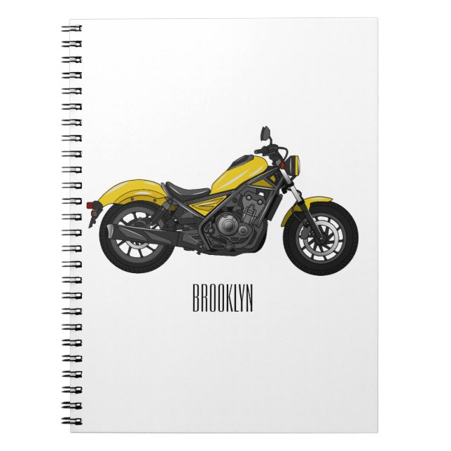Caderno Espiral Ilustração de desenho animado de motociclo cruzado (Frente)