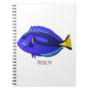 Caderno Espiral Ilustração de desenho animado de peixe marrom azul