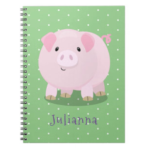 Caderno Espiral Ilustração de desenho animado de porco com barri