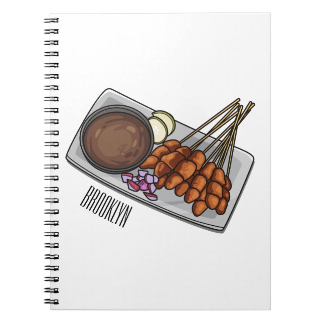 Caderno Espiral Ilustração de desenho animado de Satay (Frente)