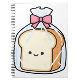 Caderno Espiral Ilustração de desenho animado Kawaii fofa de pão f
