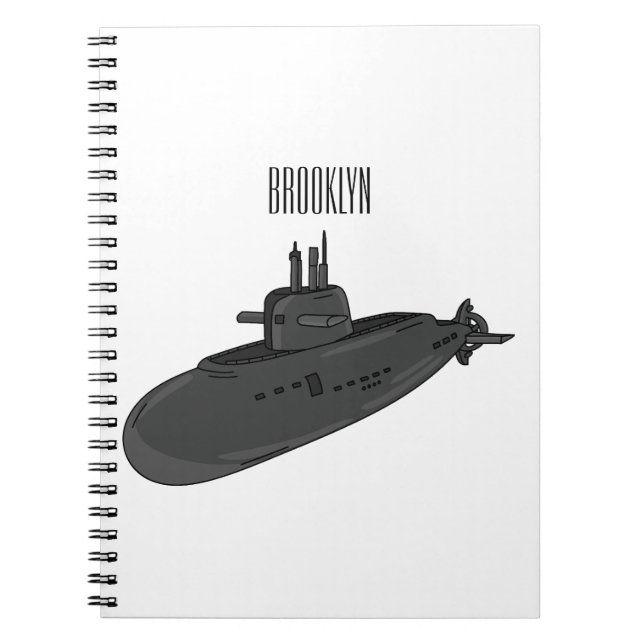 Caderno Espiral Ilustração de desenho animado submarino (Frente)