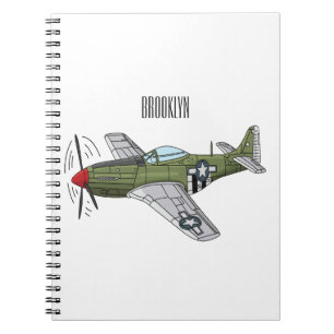 Caderno Espiral Ilustração de desenho de avião militar