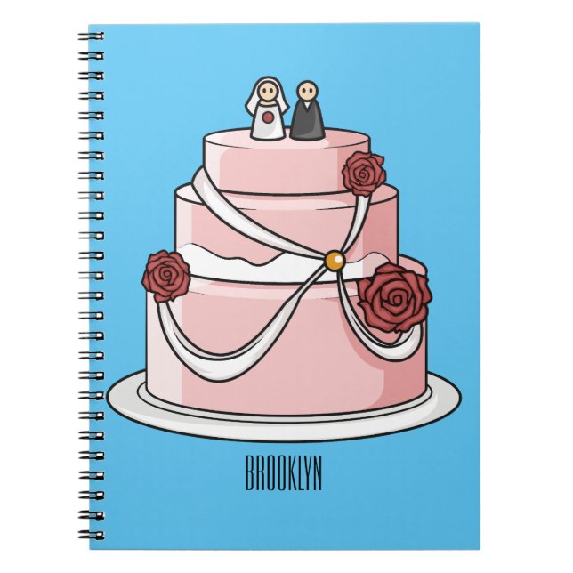 Caderno Espiral Ilustração de desenho de bolo de casamento (Frente)