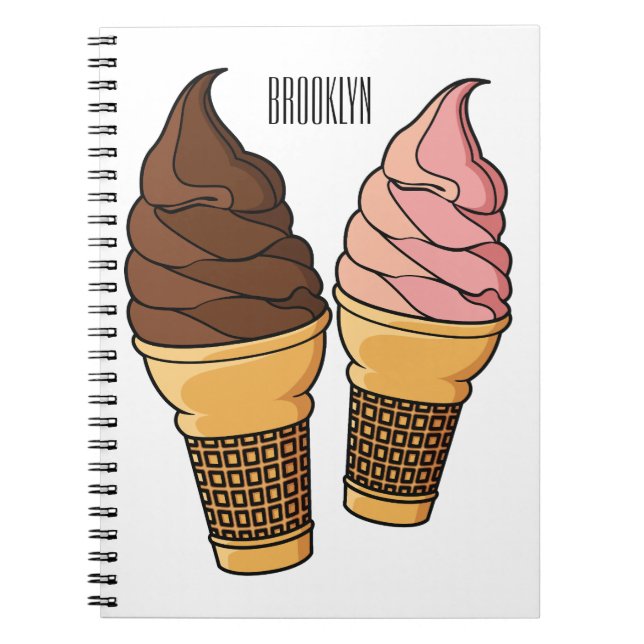 Caderno Espiral ilustração de desenho de cone de sorvete (Frente)