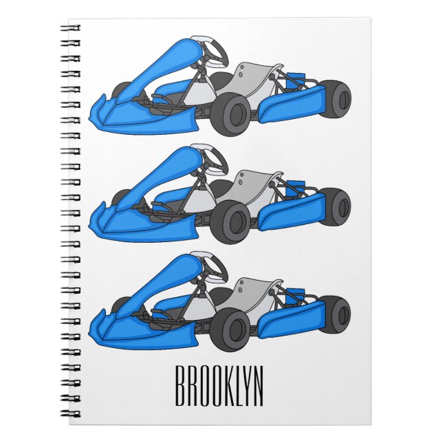 Caderno Espiral Ilustração de desenho de corrida de Kart (Frente)