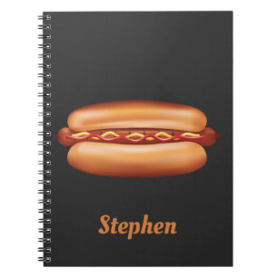 Caderno Espiral Ilustração de Fast Food de Cachorro-Quente com Nom