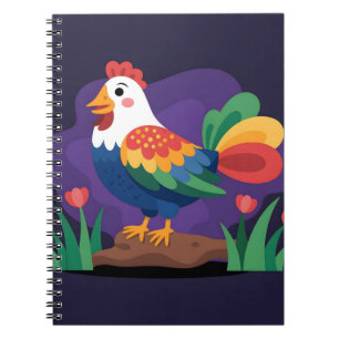 Caderno Espiral Ilustração de Galo de Desenho Animado Ousada e Col