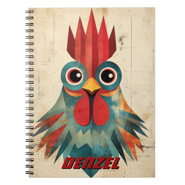 Caderno Espiral Ilustração de Galo Geométrico (Frente)