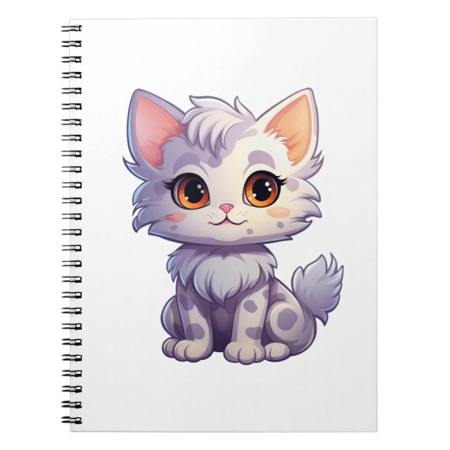Caderno Espiral Ilustração de gato animado (Frente)