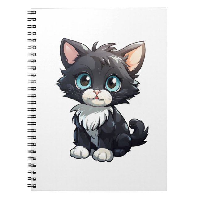 Caderno Espiral Ilustração de gato animado (Frente)