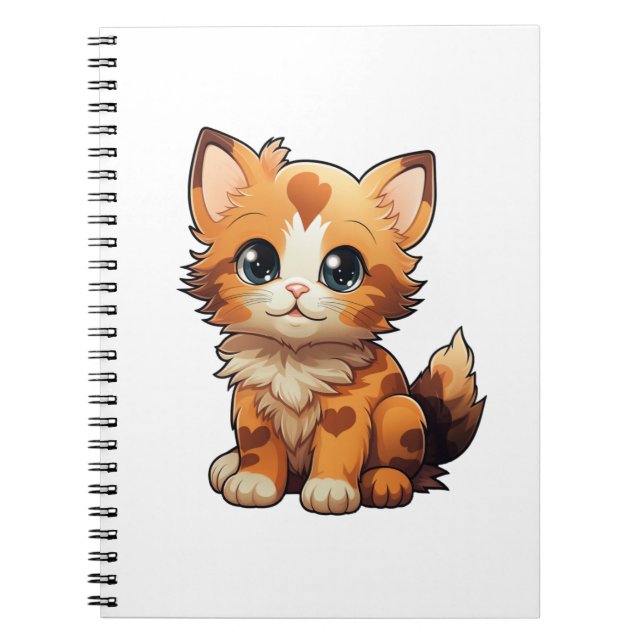 Caderno Espiral Ilustração de gato animado (Frente)