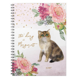 Caderno Espiral Ilustração de Gato e Flores Infantil