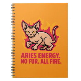 Caderno Espiral Ilustração de Gato Sphynx Fogo da Energia de Áries