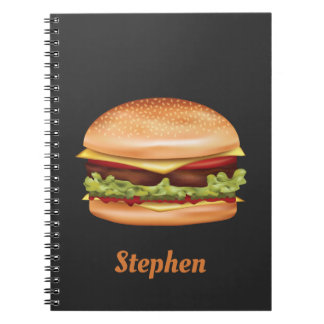 Caderno Espiral Ilustração de Hambúrguer Fast Food com Nome Person