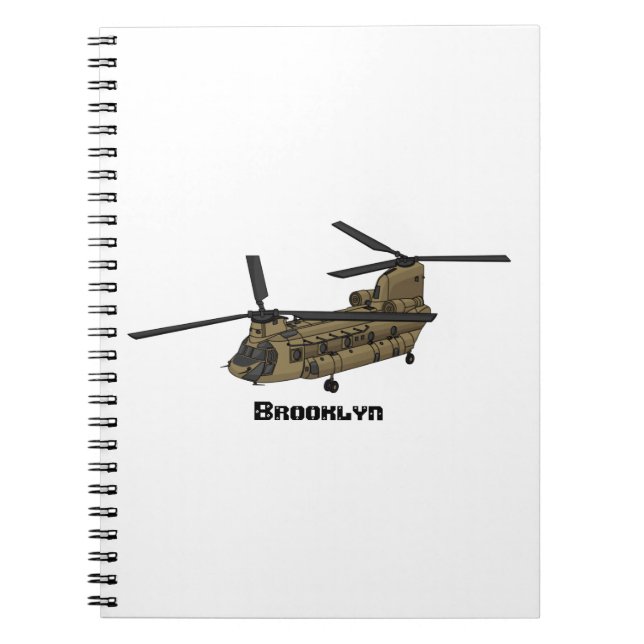 Caderno Espiral Ilustração de helicóptero militar Chinook (Frente)