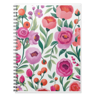 Caderno Espiral ilustração de jardim floral colorido sem emenda