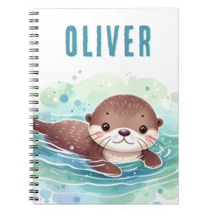 Caderno Espiral Ilustração de Lontra Fofa com Nome Personalizado