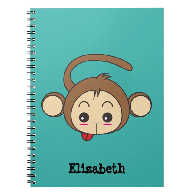 Caderno Espiral Ilustração de Macaco Kawaii Cute (Frente)