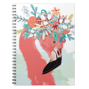 Caderno Espiral Ilustração de moda com flamingoflami rosa desenhad