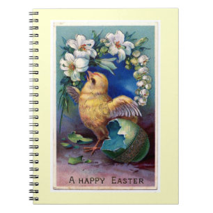 Caderno Espiral Ilustração de Páscoa Vintage com Pintinho