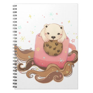 Caderno Espiral Ilustração de Quebra de Café e Cookie do Urso Pola