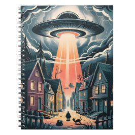 Caderno Espiral Ilustração de Rua Noturna de Abdução por OVNI