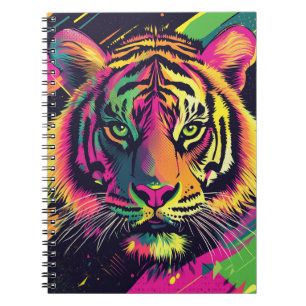 Caderno Espiral Ilustração de Tigre de Arte pop com Cores Néon