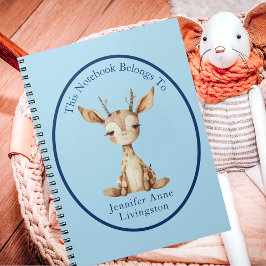 Caderno Espiral Ilustração de Veado Fofo Nome Personalizado Infant
