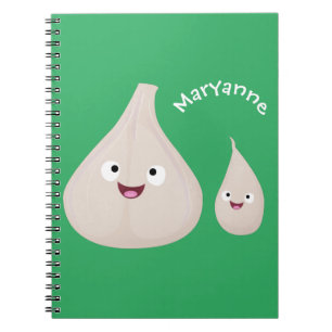 Caderno Espiral Ilustração de vegetal de desenho animado de alho f