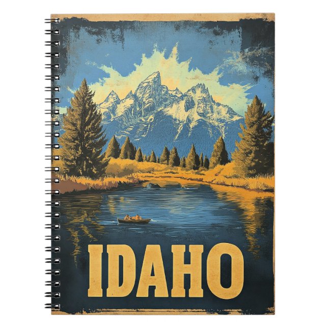 Caderno Espiral Ilustração de viagens vintage Idaho (Frente)