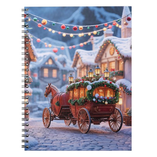 Caderno Espiral Ilustração de vila de Natal (Frente)