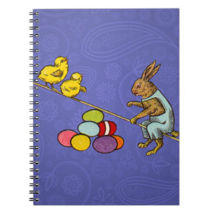 Caderno Espiral Ilustração do Coelho da Páscoa chocando ovos