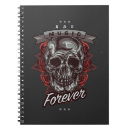 Caderno Espiral Ilustração do crânio e Rosa, amante da música rap
