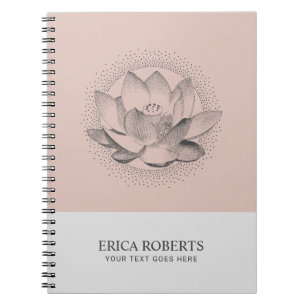 Caderno Espiral Ilustração do Flor do Lotus Vintage - Cor de ros