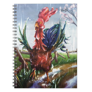 Caderno Espiral Ilustração do Galo da Chuva de Pri