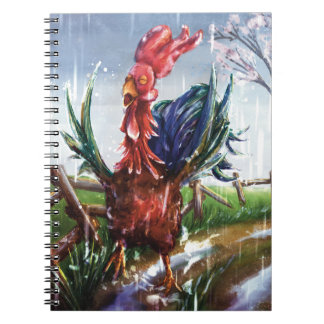 Caderno Espiral Ilustração do Galo da Chuva de Pri